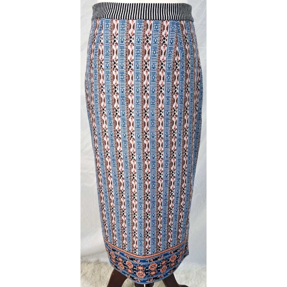 Anthropologie Akemi + Kin Knit Midi Pencil Skirt Geometric Asymmetrical Boho - Picture 2 of 4
